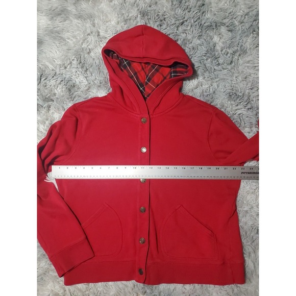 Lauren Jeans Co Ralph Lauren Red Plaid Lined Hoodie Jacket Button Front Women XL - Picture 3 of 10